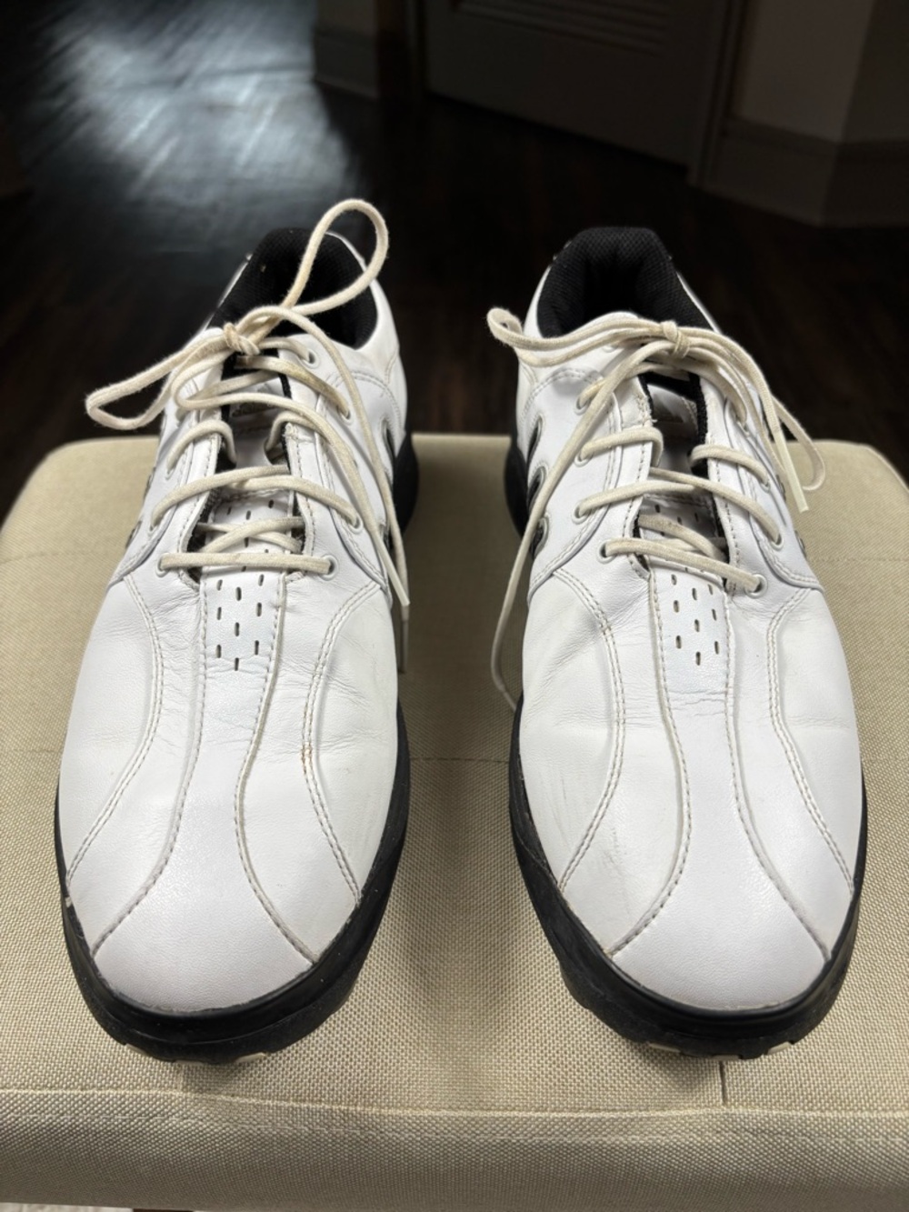 Vintage Adidas Z-Traxion Golf Shoes Men’s 8 White Black Leather Spikes Y2K